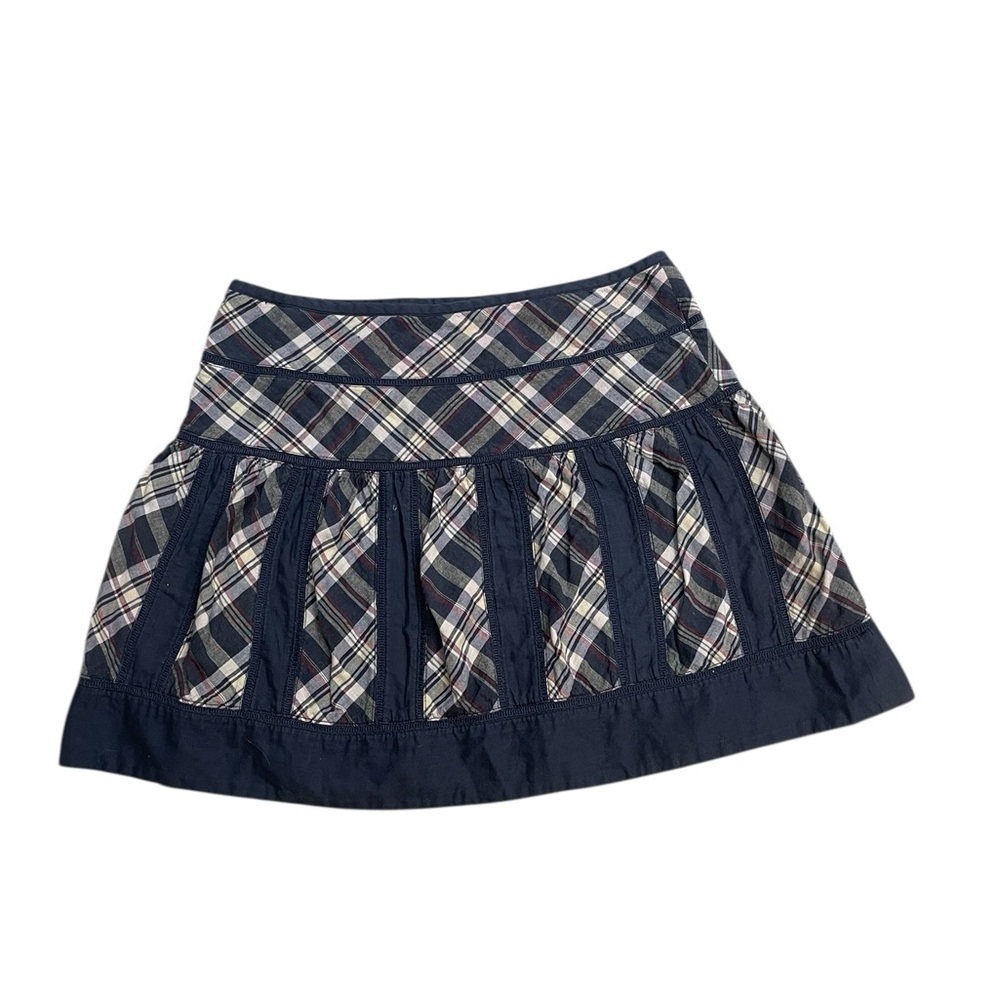 American Eagle Y2K Plaid Mini Skirt Navy Blue Patchwork Pleated Preppy Size 0
